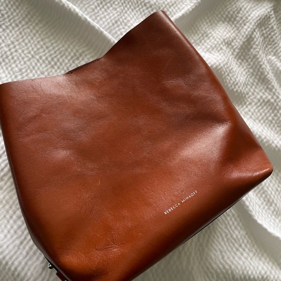 Rebecca Minkoff Cognac Leather Convertible Chain Bucket Bag - Picture 14 of 15